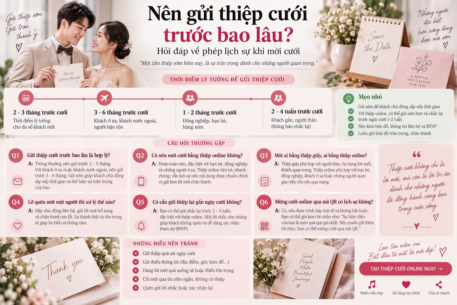 Nên gửi thiệp cưới trước bao lâu? Hỏi đáp về phép lịch sự khi mời cưới