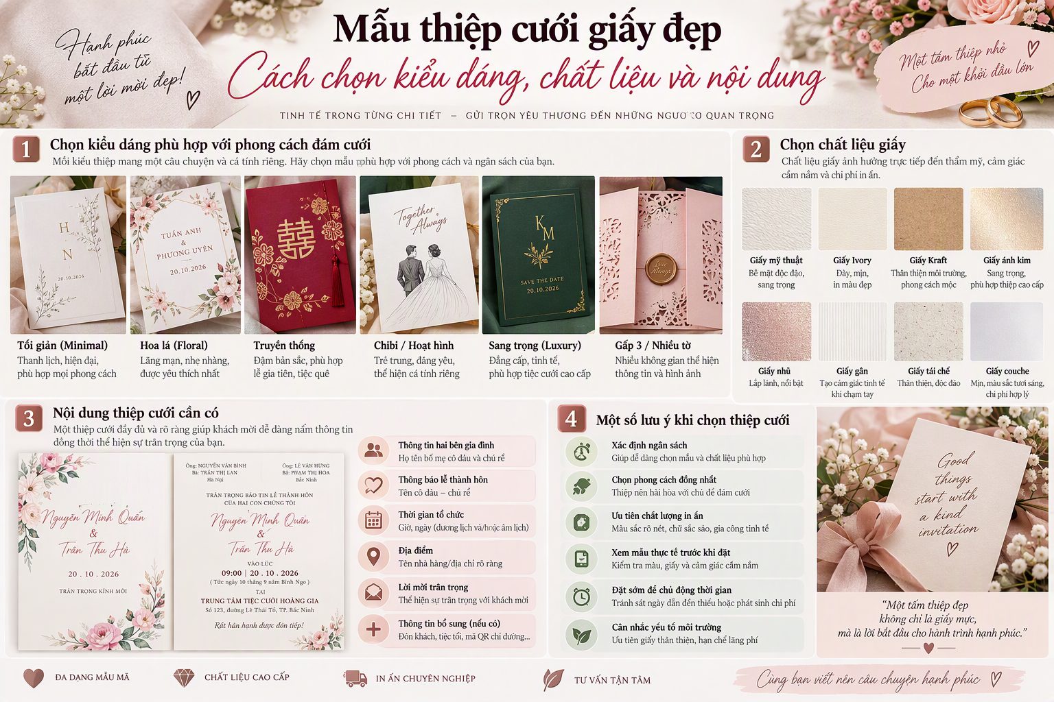 Mẫu thiệp cưới giấy đẹp: cách chọn kiểu dáng, chất liệu và nội dung