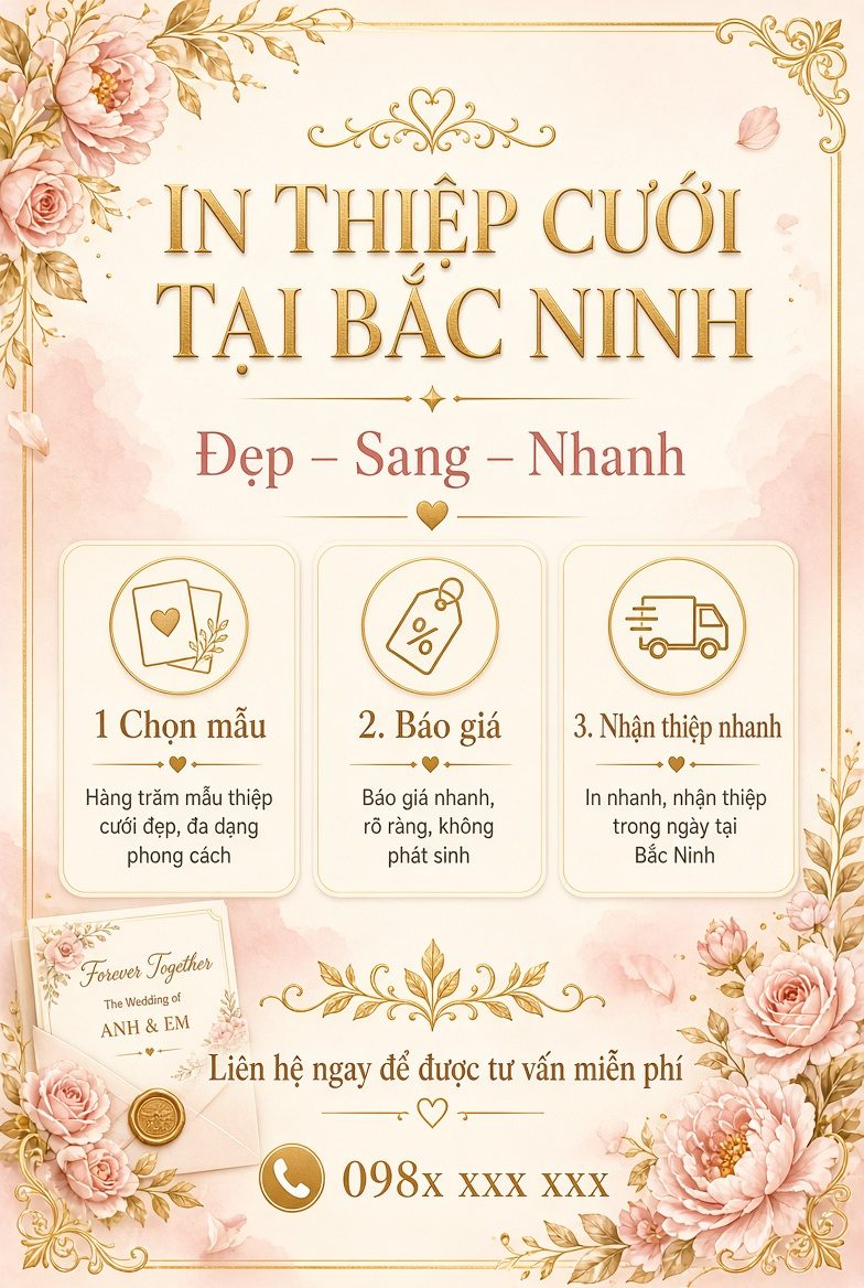 In thiệp cưới tại Bắc Ninh: chọn mẫu, báo giá và nhận thiệp nhanh