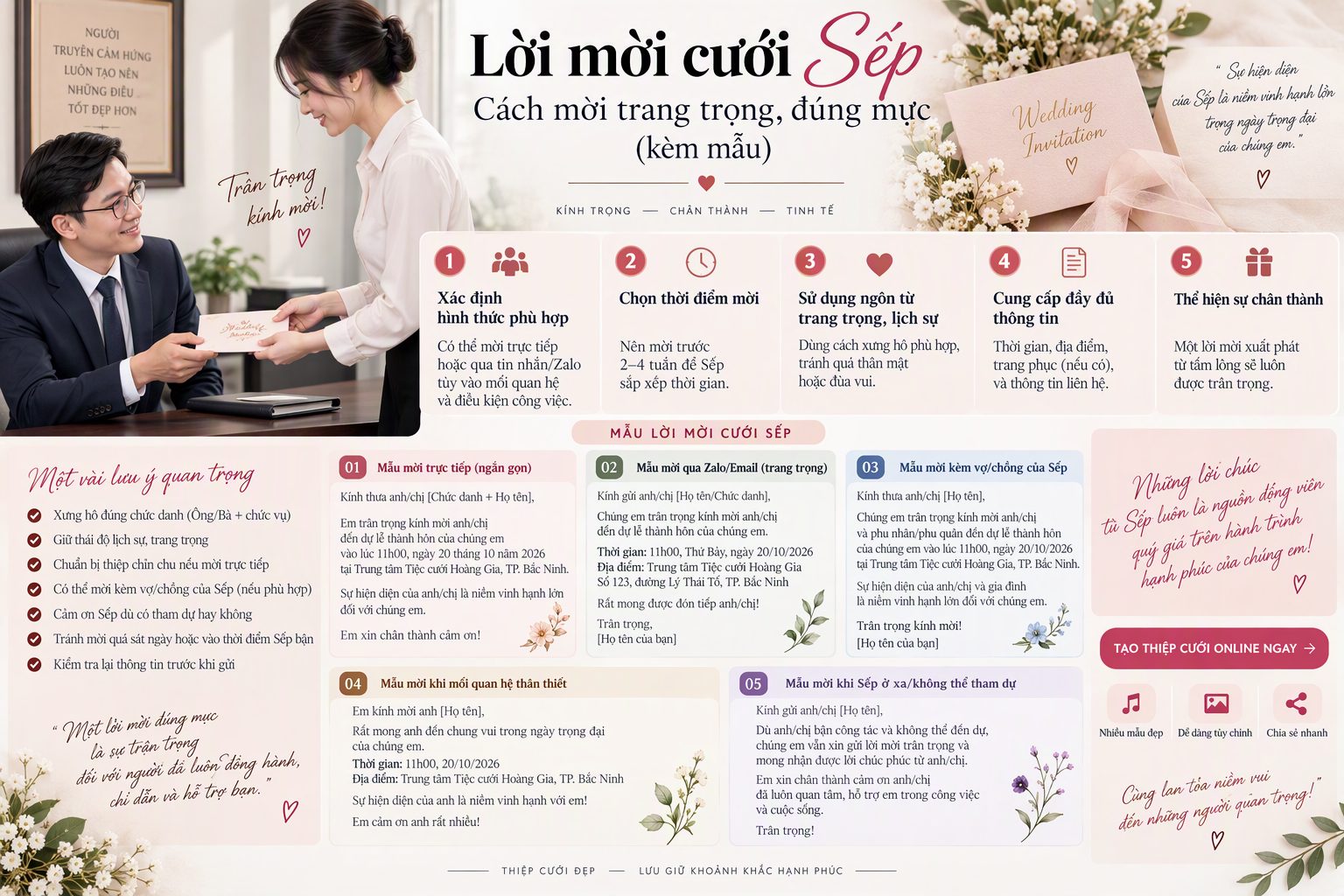 Lời mời cưới sếp: cách mời trang trọng, đúng mực (kèm mẫu)