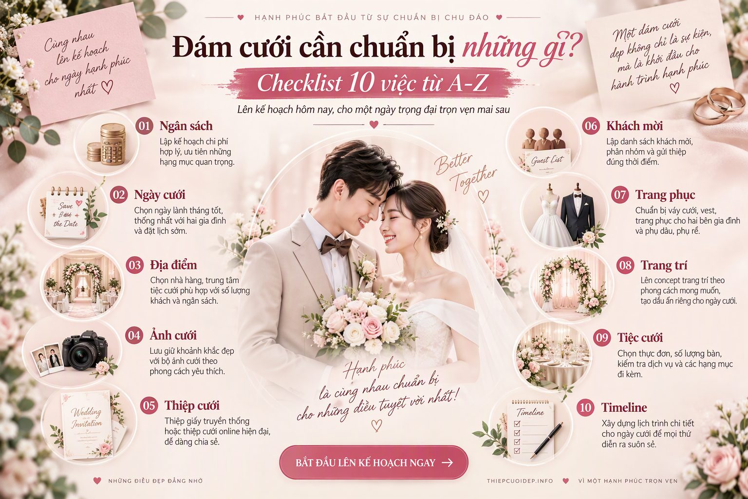 Đám cưới cần chuẩn bị những gì? Checklist 10 việc quan trọng từ A-Z